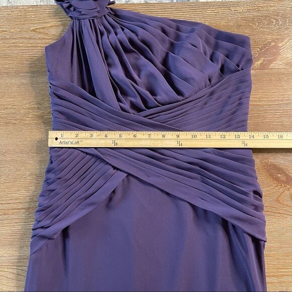 Davids Bridal Plum One Shoulder Chiffon Formal Bridesmaid Prom Dress Size 2 - Picture 11 of 15